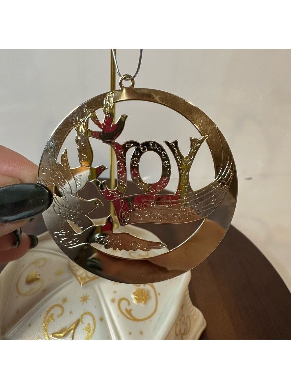 “Joy to the World” Christmas Ornament Gold-Tone Die-Cut Brass 1980